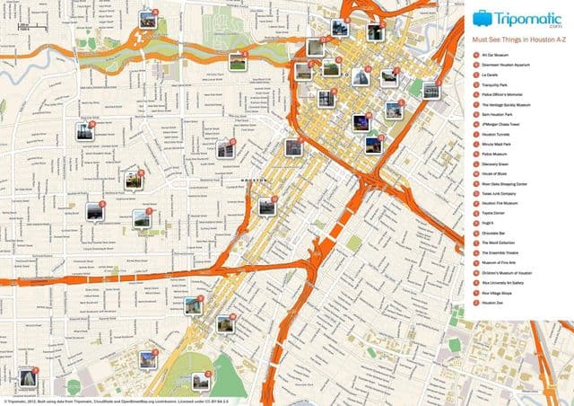 Houston bezienswaardigheden kaart