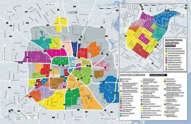 Houston buurten kaart