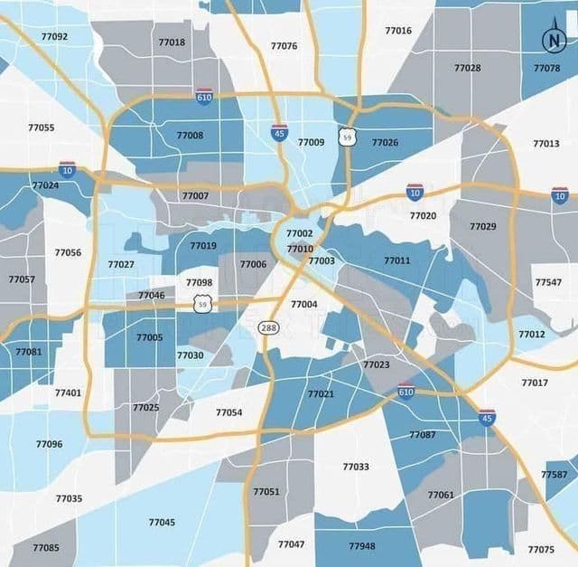 Houston postcode kaart