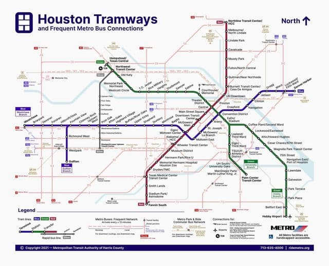 Houston tram stations kaart