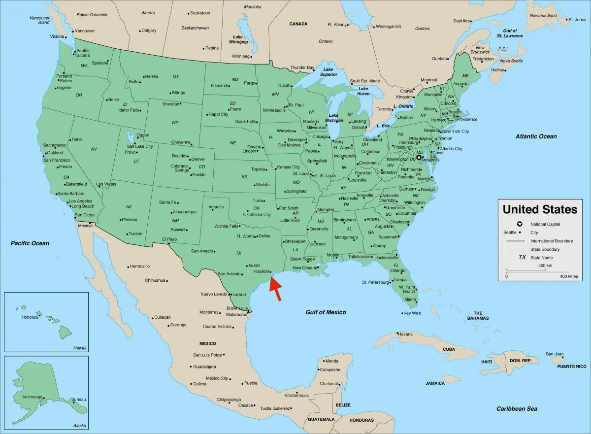 Houston in Texas - Kaart van de VS